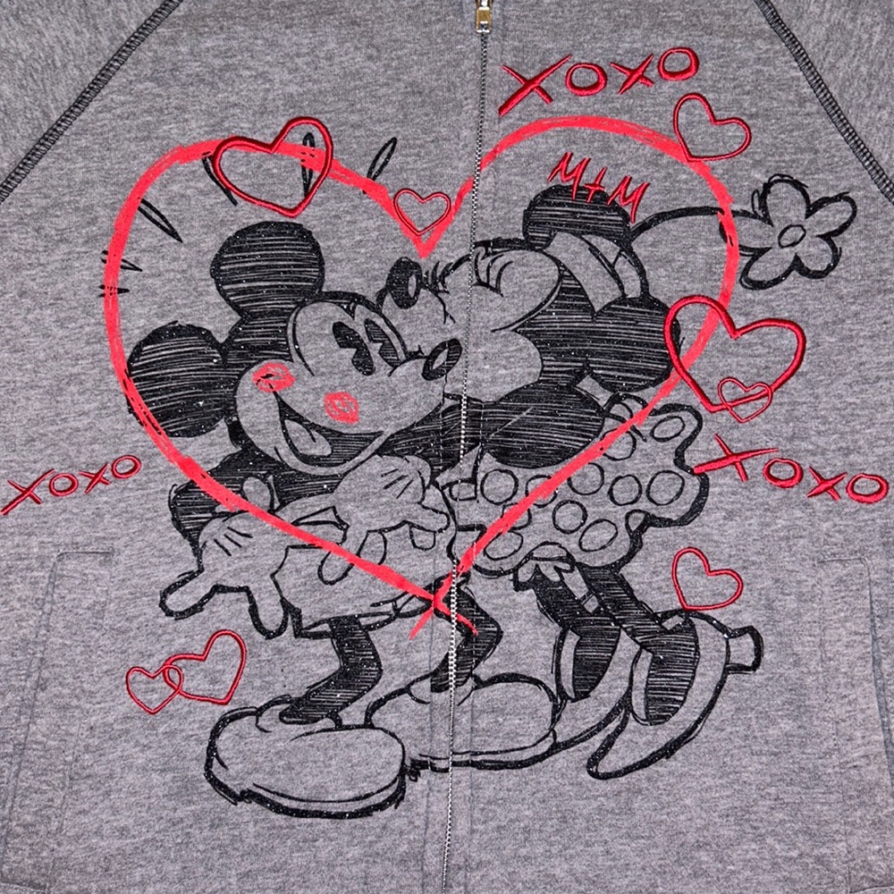 Vintage Disney Minnie & Mickey Valentine's Day love zip up hoodie - Picture 2 of 7